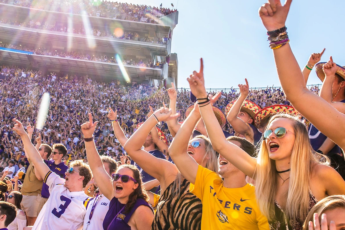 LSU fans packed in the stands cheering on gameday